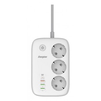 Energizer EPB2500W02EU power extension 2 m 3 AC outlet(s) Indoor White