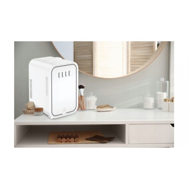 ELLE 8L mini fridge with LED make-up mirror, white