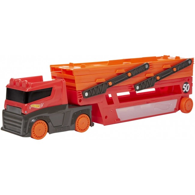 Hot Wheels City Mega Hauler with Storage for up to 50 1:64 scale cars ages 3 and older Hot Wheels City Mega Hauler with Storage for up to 50 1:64 scale cars ages 3 and older