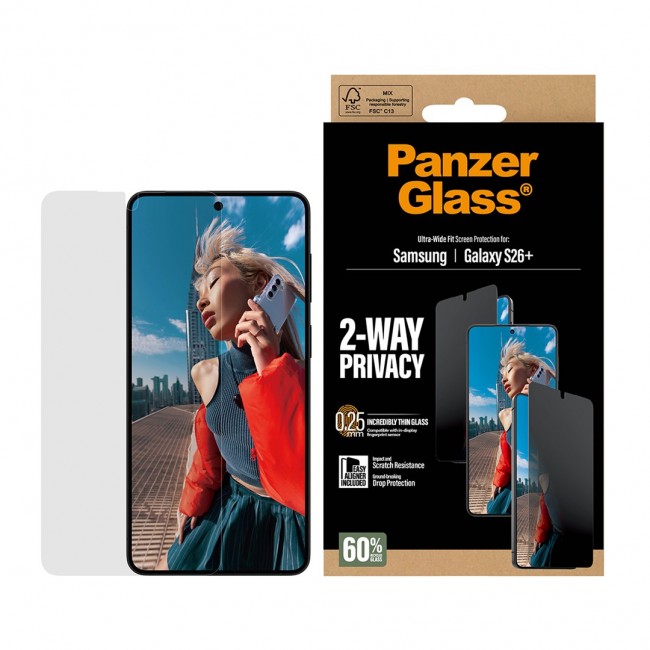PanzerGlass 2-Way Privacy Screen Protector Samsung Galaxy S26+ | Ultra-Wide Fit w. EasyAligner Clear screen protector 1 pc(s)