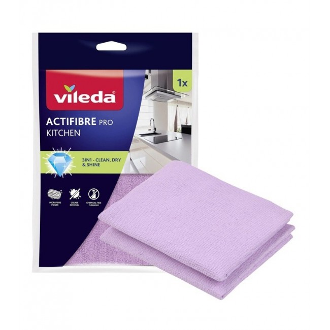 Vileda Ultramax Box flat mop with kitchen set | 1 pair of Universal gloves + 1 Actifibre Pro kitchen cloth