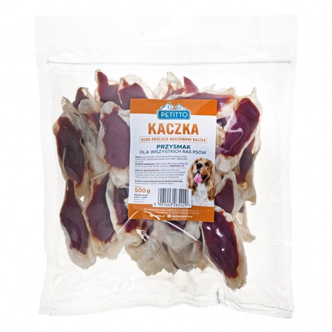 PETITTO Rabbit ear stuffed with duck - dog treat - 500 g