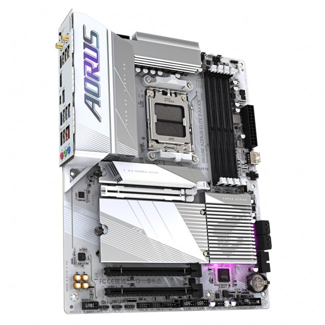 GIGABYTE B650E AORUS ELITE X AX ICE Motherboard - AMD Ryzen 9000 Series CPUs, 12+2+2 Phases VRM, up to 8000MHz DDR5 (OC), 1xPCIe 5.0 + 2xPCIe 4.0 M.2, 2.5GbE LAN, WIFI 6E, USB 3.2 Gen 2