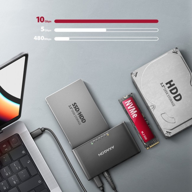Axagon ADSA-CC USB-C 10Gbps - NVMe M.2 SSD & SATA 2.5/3.5 SSD/HDD CLONE MASTER 2 - Digital/Daten - NVMe USB 3.2 Gen 2 (3.1 Gen 2) Type-C Black Axagon ADSA-CC USB-C 10Gbps - NVMe M.2 SSD & SATA 2.5/3.5 SSD/HDD CLONE MASTER 2 - Digital/Daten - NVMe USB 3.2 Gen 2 (3.1 Gen 2) Type-C Black