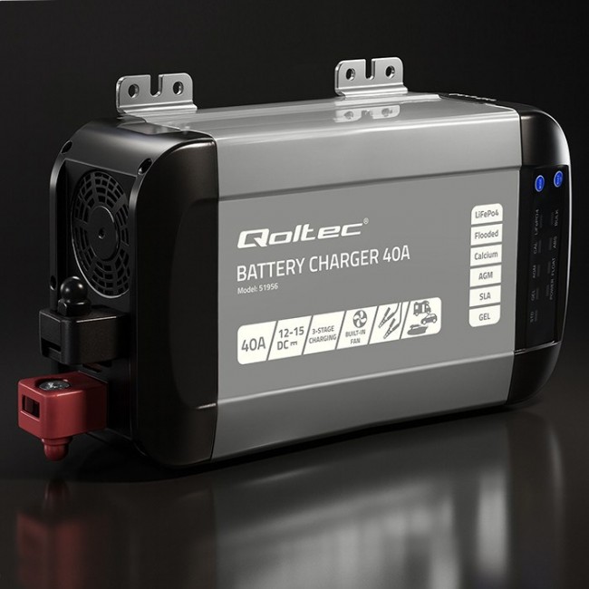 Qoltec Intelligent Professional Monolith Battery Charger for LiFePO4 AGM GEL SLA batteries | 40A | 12V