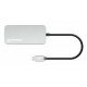 Manhattan USB-C Dock/Hub with Card Reader, Ports (x6): Ethernet, HDMI, USB-A (x3) and USB-C, With Power Delivery (100W) to USB-C Port (Note additional USB-C wall charger and USB-C cable needed), Universal for all devices, Cable 15cm, Aluminium, Silver