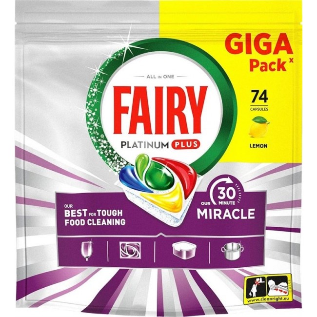FAIRY PLATINUM+ LEMON DISHWASHER TABS 74