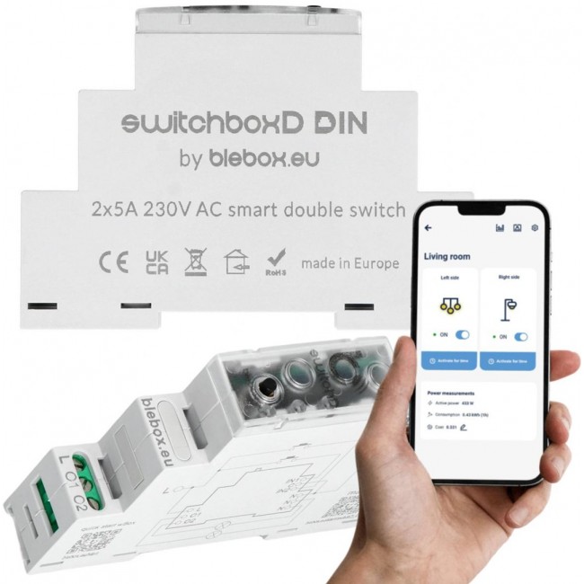 BLEBOX - switchboxD DIN FOR DIN RAIL MOUNTING BLEBOX - switchboxD DIN FOR DIN RAIL MOUNTING