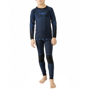 Viking Riko Thermal Underwear for Kids Black-Blue 500-14-3030-15 116-128cm