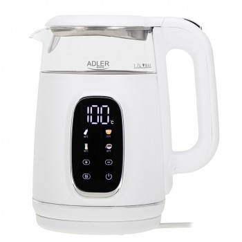 Adler AD 1305WS electric kettle 1.7 L 2200 W Transparent, White, Silver