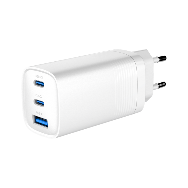 Gembird TA-UC-PDQC65-01-W 3-port 65 W GaN USB PowerDelivery fast charger, white Gembird TA-UC-PDQC65-01-W 3-port 65 W GaN USB PowerDelivery fast charger, white