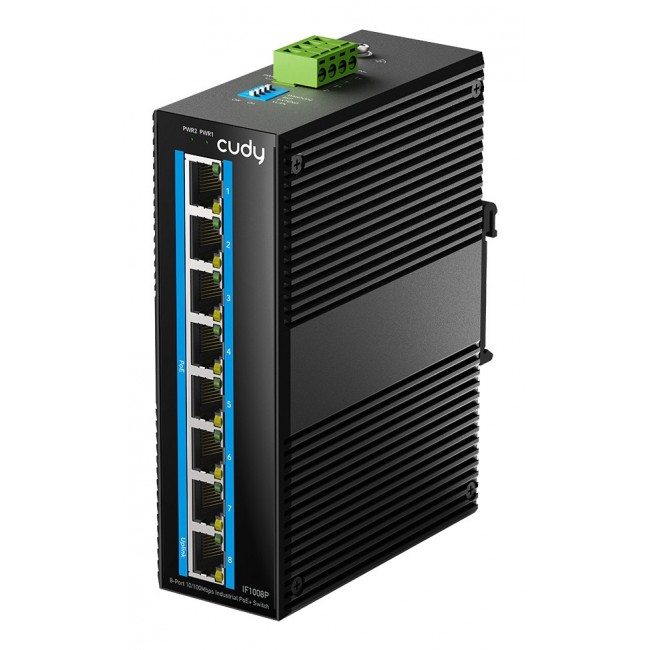 Cudy 8-Port 10/100M Industrial PoE Switch Unmanaged Gigabit Ethernet (10/100/1000) Power over Ethernet (PoE) Black