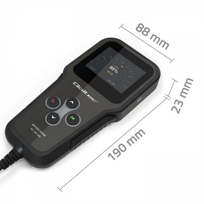 Qoltec Digital 3-in-1 Battery Tester with LCD | Polish Menu | 6V | 12V | 24V | 10Ah-200Ah