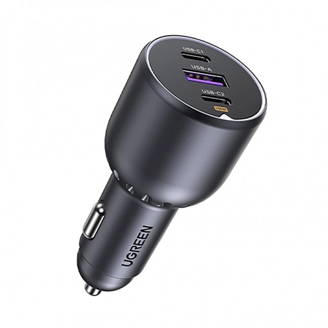 Ugreen 130W 3-Port Fast Car Char gray Headphones, Mobile computer, Mobile phone, Laptop, Power bank, Telephone Grey Cigar lighter Auto
