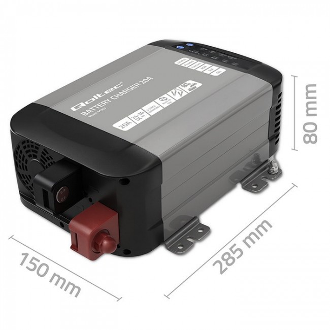 Qoltec Smart Monolith Battery Charger for LiFePO4 AGM GEL SLA batteries | 20A | 24V