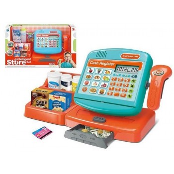 A cash register with a scanner and 578876 shopping