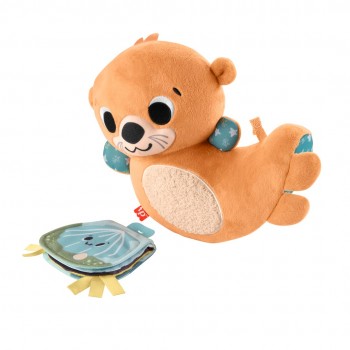 Fisher-Price 2-in-1 Rockin Tummy Time Otter Plush Toy with Soft Book for Newborn Sensory Play