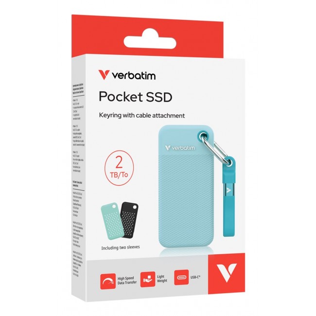 Verbatim Pocket SSD USB 3.2 Gen 2 2TB Polar Blue incl. two rubber sleeves
