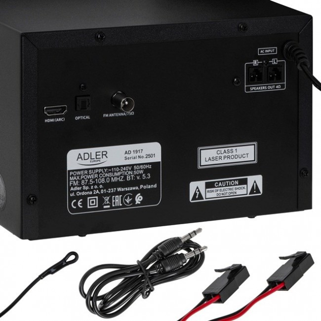 Adler AD 1917 HI-FI Tower Bluetooth/ CD/ USB/ FM Radio Black Adler AD 1917 HI-FI Tower Bluetooth/ CD/ USB/ FM Radio Black