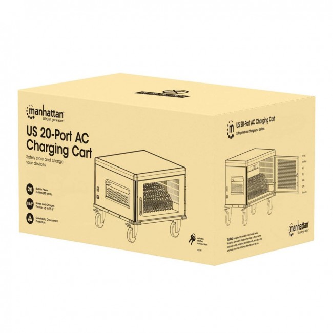 Manhattan Laptop Charging Cabinet Desktop via AC Adapter (EU) 20-bay, Install device's AC Adapter (power cables) into unit, Suitable for ALL laptops (to 16