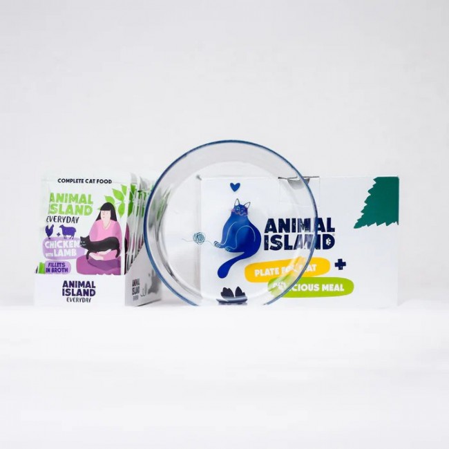 ANIMAL ISLAND Everyday Chicken with lamb in broth Box - wet cat food - 12x85g + free plate