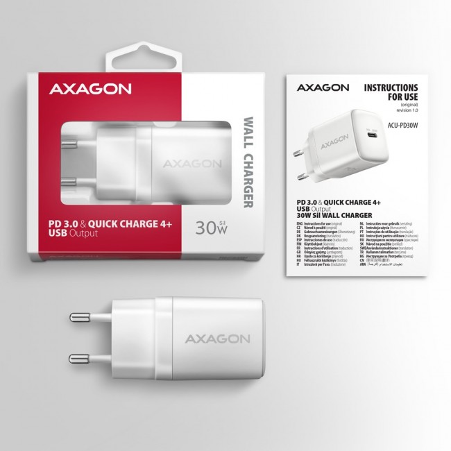 Axagon ACU-PD30W wall charger 1x QC3.0/AFC/FCP/PD type-C 30W white Mobile phone, Smartphone, Smartwatch, Tablet, Universal AC Fast charging Indoor Axagon ACU-PD30W wall charger 1x QC3.0/AFC/FCP/PD type-C 30W white Mobile phone, Smartphone, Smartwatch, Tablet, Universal AC Fast charging Indoor