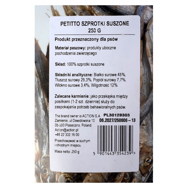 PETITTO Dried sprats - dog treat - 250g PETITTO Dried sprats - dog treat - 250g
