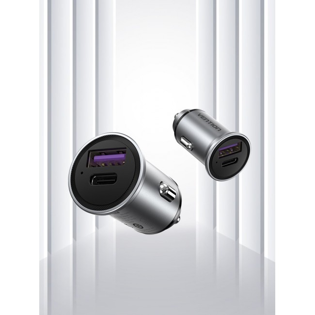 Vention Two-Port USB A+A(30+30) Car Charger Gray Mini Style Aluminium Alloy Type Vention Two-Port USB A+A(30+30) Car Charger Gray Mini Style Aluminium Alloy Type