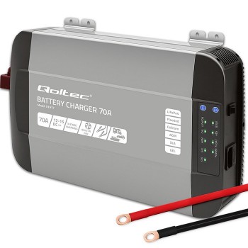 Qoltec Smart Professional Monolith Battery Charger for LiFePO4 AGM GEL SLA batteries | 70A | 12V | Fast charging
