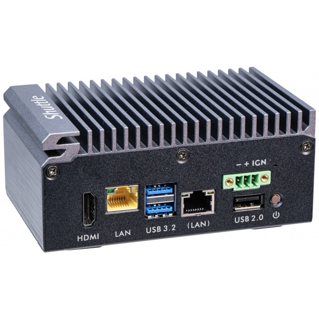 Shuttle Edge PC SPCEL03 , Intel Atom x6413E, 1x HDMI, 2x 2.5G LAN, 1x COM, DIO (4x in, 4x out), 3x USB, 2x M.2, 12-24V, fanless, 24/7, -20... 60 C, incl. VESA & DIN-RAIL mount