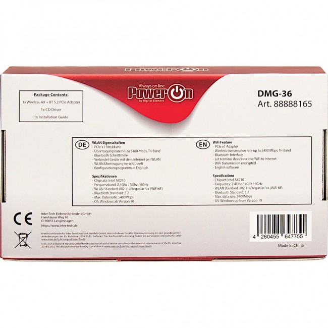 Inter-Tech DMG-36 Internal WLAN / Bluetooth 5400 Mbit/s Inter-Tech DMG-36 Internal WLAN / Bluetooth 5400 Mbit/s