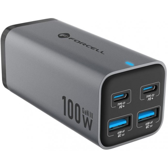  adowarka biurkowa Forcell F-Energy GaN III 2x USB-C 2x USB-A QC 4.0 PD 5A 100W VT-49 szara