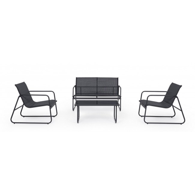 Extralink BLACK FOREST ZESTAW MEBLI OGRODOWYCH TEKSTYLEN DWA KRZESLA + LEZANKA + STOLIK ROZKLADANY CZARNY L-0358 outdoor furniture set