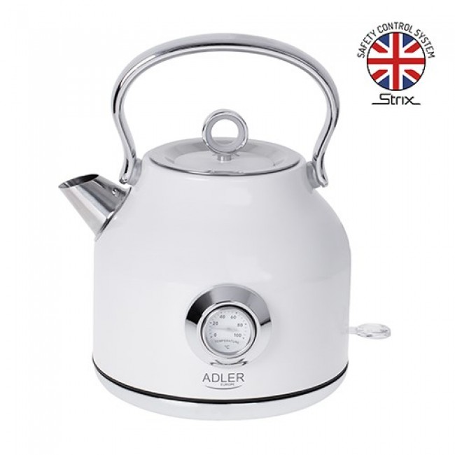 Adler | Kettle with a Thermomete | AD 1346w | Electric | 2200 W | 1.7 L | Stainless steel | 360 rotational base | White