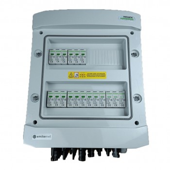 Switchgear attached DC hermetic IP65 EMITTER with DC surge arrester Noark 1000V type 1+2, 6x PV string, 6x MPPT