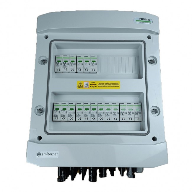 Switchgear attached DC hermetic IP65 EMITTER with DC surge arrester Noark 1000V type 1+2, 6x PV string, 6x MPPT