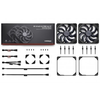 Noctua NF-A14x25 G2 PWM Sx2-PP chromax.black Next-gen black 140mm dual fan set
