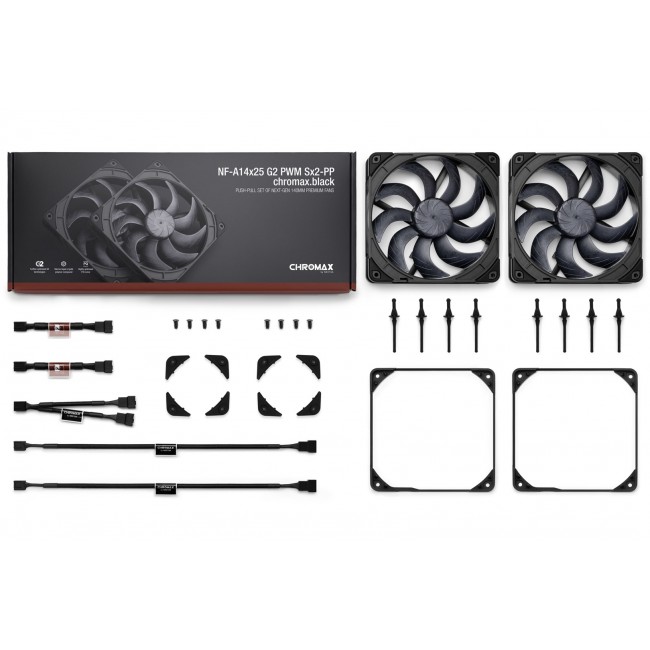 Noctua NF-A14x25 G2 PWM Sx2-PP chromax.black Next-gen black 140mm dual fan set
