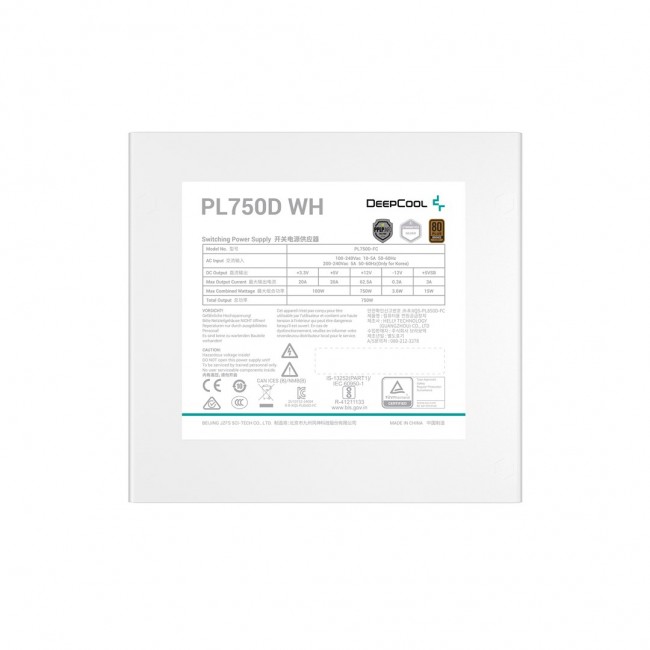 DeepCool PL750D WH power supply unit 750 W 20+4 pin ATX ATX White DeepCool PL750D WH power supply unit 750 W 20+4 pin ATX ATX White