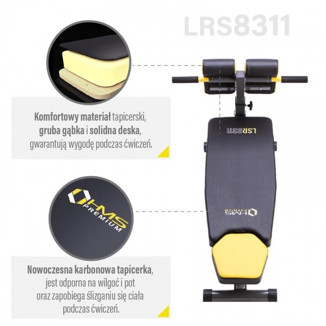 HMS Fitness LSR8311 Flat weight training bench Adjustable seat Home Black, Yellow HMS Fitness LSR8311 Flat weight training bench Adjustable seat Home Black, Yellow