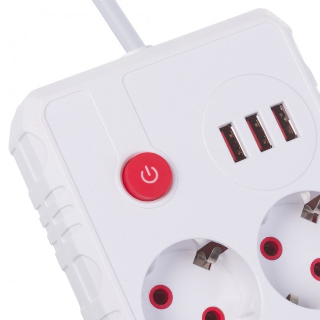 Maclean power strip, extension cord 2 sockets + 3xUSB, 110-240V AC 50/60Hz, 2.1A max 2500W, 1.5m, white, MCE387 W Maclean power strip, extension cord 2 sockets + 3xUSB, 110-240V AC 50/60Hz, 2.1A max 2500W, 1.5m, white, MCE387 W