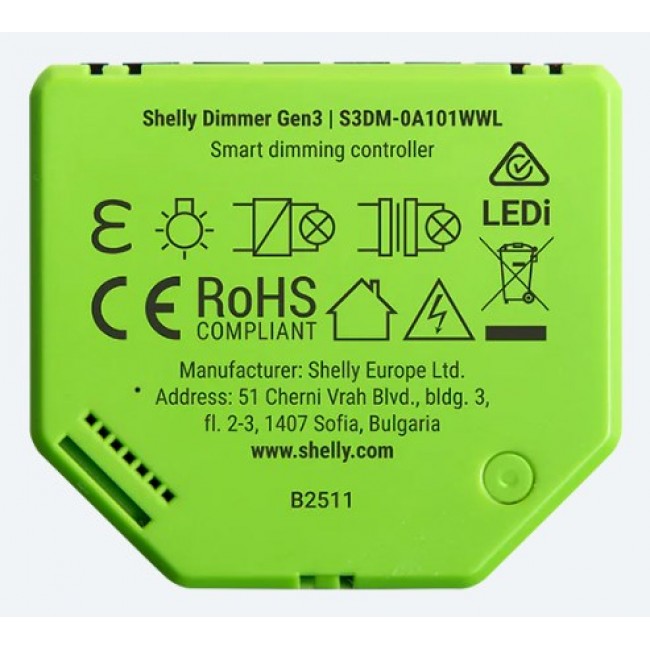 Shelly Dimmer Gen3 Built-in Black, Lime