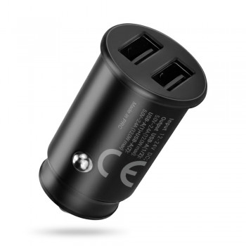 Car charger 2 X USB 12W black + cable USB-C 1m