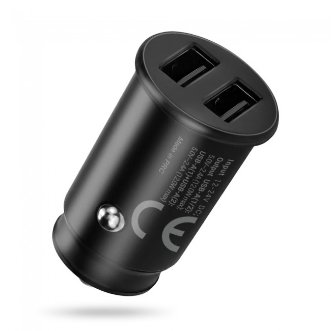 Car charger 2 X USB 12W black + cable USB-C 1m