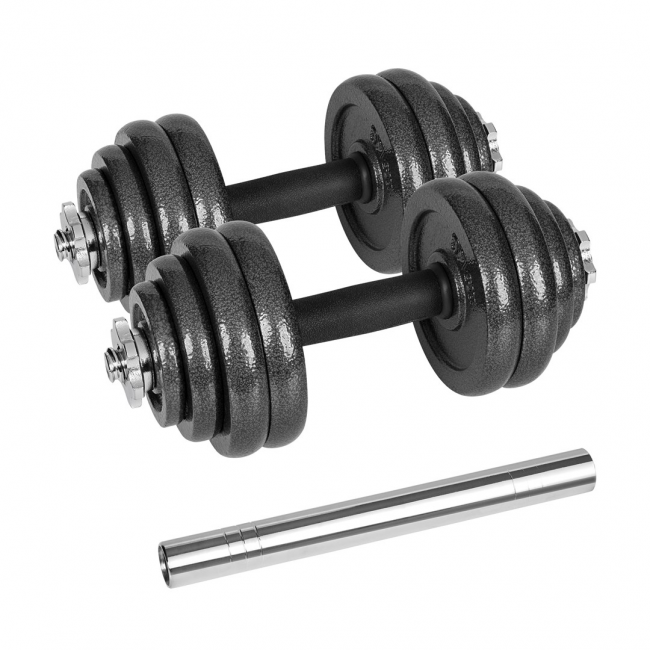 REBEL ACTIVE Adjustable dumbbells in a case 30 kg with a bar