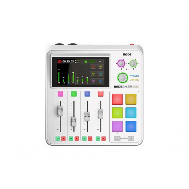 R DECaster Duo White Podcast production studio Music production station, white