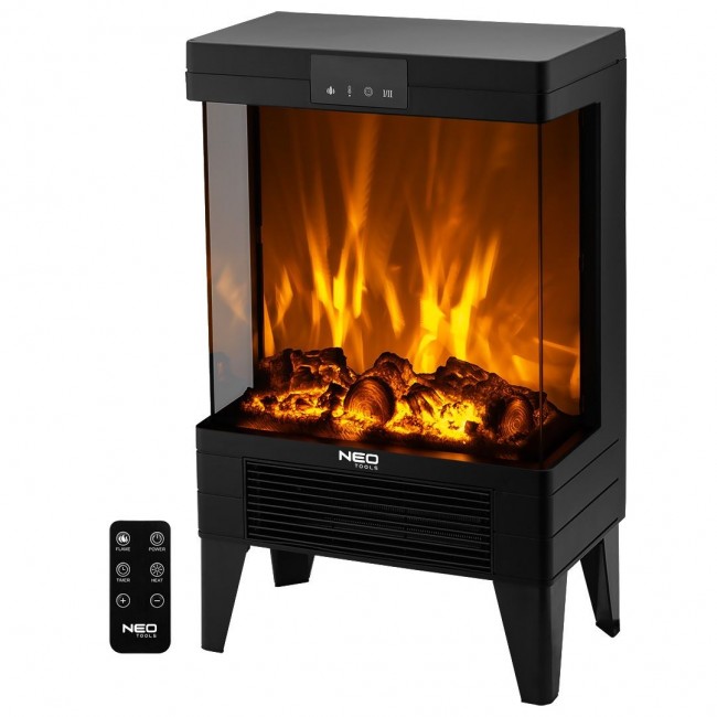Electric Fireplace NEO TOOLS 2000 W, 3D Flame Effect, Thermostat, Black