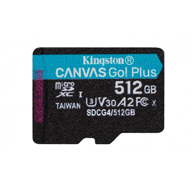 Kingston Technology 512GB microSDXC Canvas Go Plus Gen4 200R A2 U3 Single Pack w/o ADP Kingston Technology 512GB microSDXC Canvas Go Plus Gen4 200R A2 U3 Single Pack w/o ADP