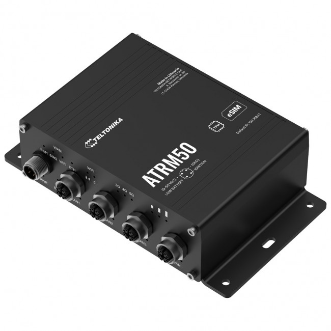Teltonika ATRM50 5G Router for Transportation, Ultra-High Cellular Speeds, M12 CONNECTORS, DUAL SIM & eSIM, EN 45545-2 and EN 50155, PSU not included wireless router Gigabit Ethernet Dual-band (2.4 GHz / 5 GHz) Black Teltonika ATRM50 5G Router for Transportation, Ultra-High Cellular Speeds, M12 CONNECTORS, DUAL SIM & eSIM, EN 45545-2 and EN 50155, PSU not included wireless router Gigabit Ethernet Dual-band (2.4 GHz / 5 GHz) Black