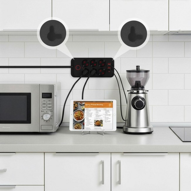 Maclean power strip, 6 socket extension + 4xUSB, 110-240V AC 50/60Hz, 2.1A max 2500W, 3m, black, MCE391 B